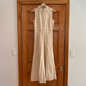 Cremieux Cream Striped Maxi Dress with Polo Collar and Button Down Front